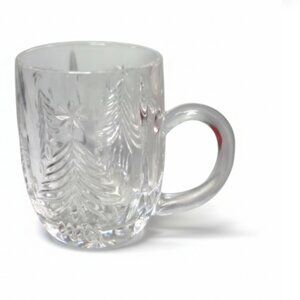 Mikasa Christmas Trees Crystal Coffee Mug Germany Holiday Glass Cup IOB